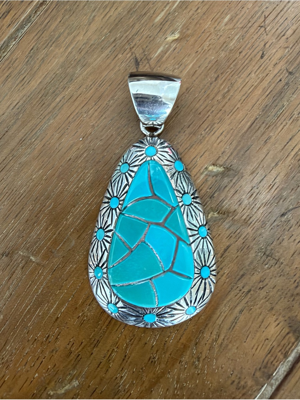 925 Sterling Silver Turquoise Inlay Southwestern Pendant